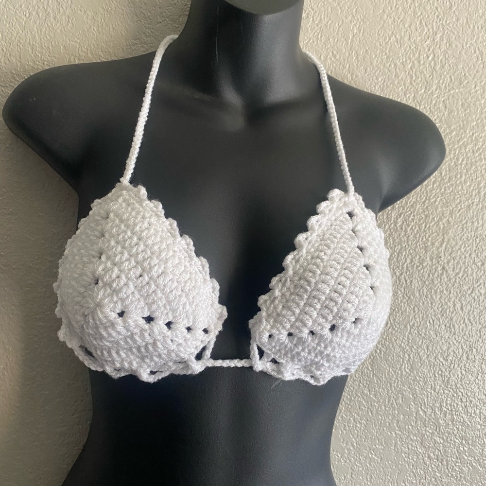 White Crochet Halter Bikini Top